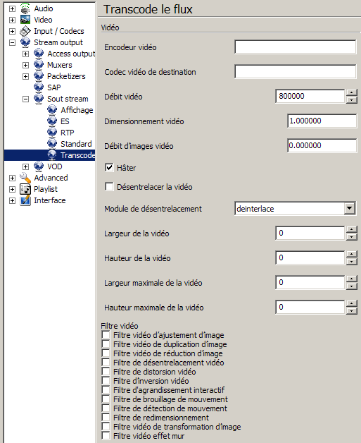 Transcode le flux vidéo